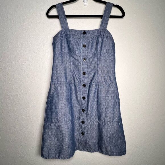 Derek Lam button front white white denim tank dress 🌺 pockets 🌺 size 4 - Picture 1 of 6